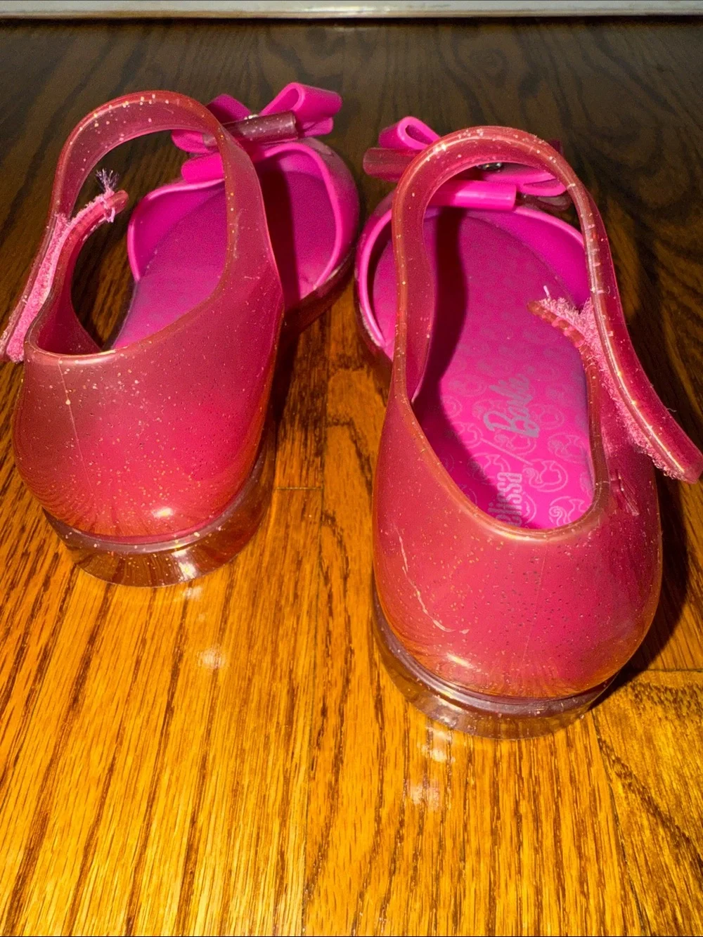 Mini Melissa x Barbie Ultragirl Pink Glitter Jelly Flats Girls